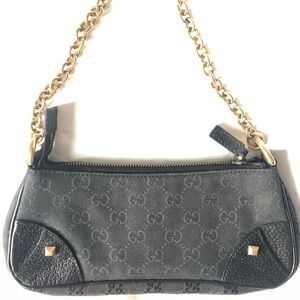 Gucci GG Supreme Black Bag w Gold Chain / Hardware